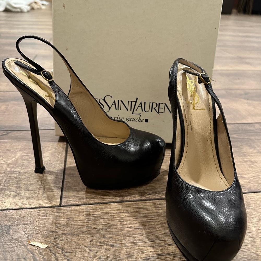 Saint Laurent Black Platform Slingback Heels